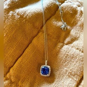 Zales silver sapphire square necklace